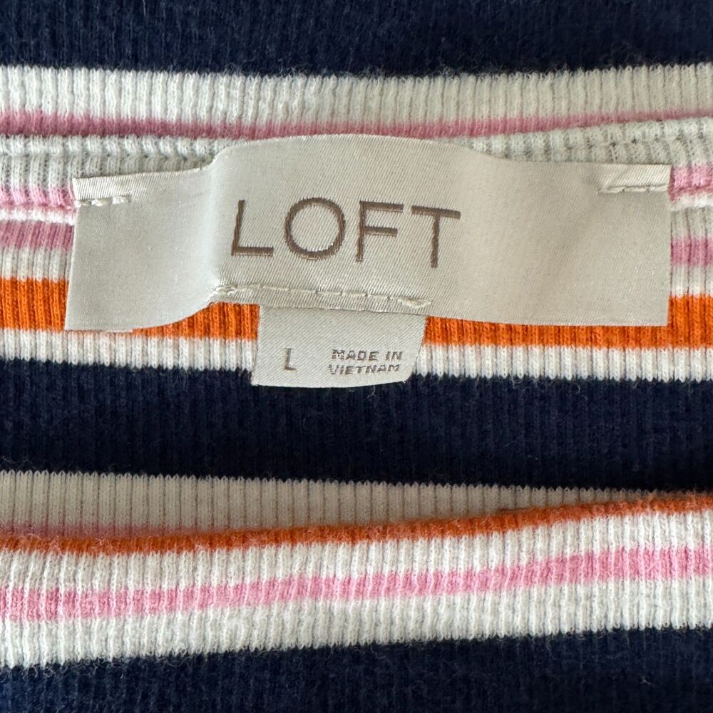 LOFT 2022 Stripe Ribbed Boatneck Long Sleeve Ribbed Tee Women's Size Large - Picture 4 of 8
